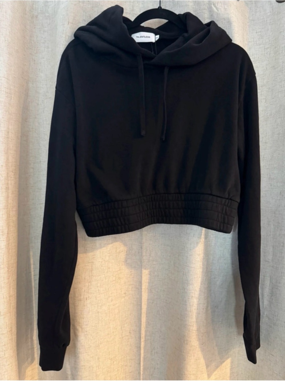 TALENTLESS Black Cropped Drawstring Hoodie